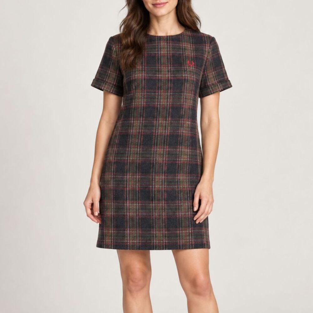 Fred Perry Tartan Plaid Wool Mini Dress British Mod Dark Academia Chiristmas
